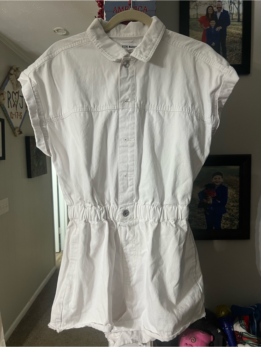 Steve Madden White Short Sleeve Button Romper